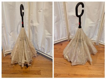 Brocade Reverse Parasol/Umbrella With Hands Free C Handle