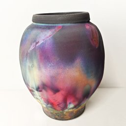 Matte Textured Raku Ceramic Vase