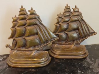 Very Heavy Vintage Ship Bookends