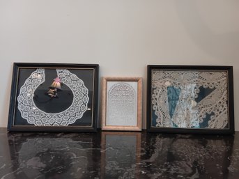 Early Framed Lace Lot Of 3