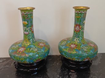 Pair Of Japanese Cloisonne Enamel Vases