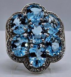 Glacier Topaz, White Zircon, Rhodium Over Sterling Ring