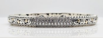 High End Artisan Collection Of Bali, White Zircon, Sterling Silver & 18k Yellow Gold Bracelet