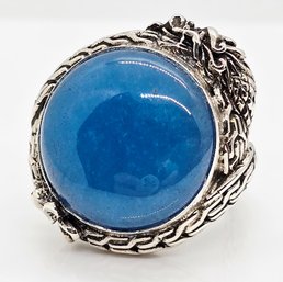 Bali, Blue Jade Dragon Ring In Sterling Silver