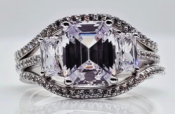 Premium White CZ, Platinum Over Sterling Set Of 3 Rings