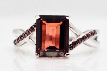 Red Labradorite, Garnet, Rhodium Over Sterling Ring