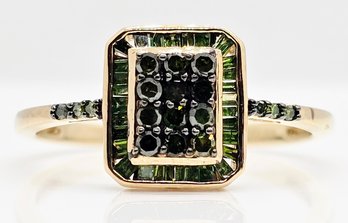 Green Diamond Ring In Yellow Gold Over Sterling