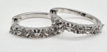 White Topaz Wave Hoop Earrings In Platinum Over Sterling