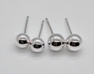2 Pair Of Sterling Silver Stud Earrings With Sterling Backs