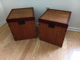 Pair Of Wicker Rattan Storage Boxes