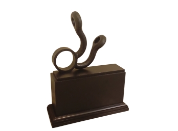 Signed Cast Iron Modern Sculpture On Pedestal