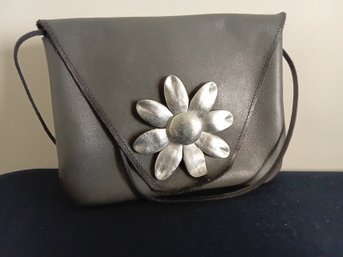 Designer Black Purse W/ Metal Flower #4