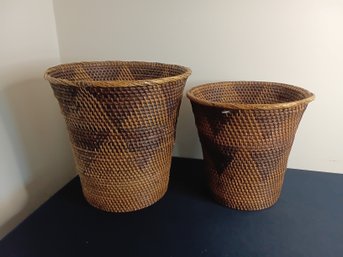 Pair Of Rattan Wastebaskets