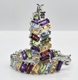 Multi-Gemstone Inside Out Hoop Earrings In Rhodium Over Sterling