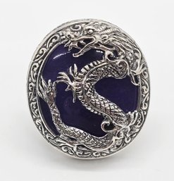 Bali, Purple Jade Dragon Ring In Sterling Silver