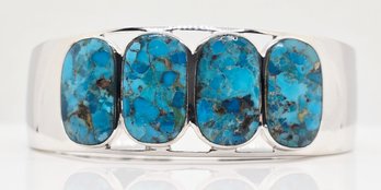 Blue Turquoise, Rhodium Over Sterling Cuff Bracelet