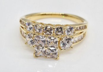 Premium Diamond Simulant, 18k Yellow Gold Over Sterling Ring