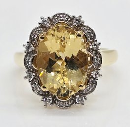 Yellow Labradorite, White Zircon Ring In 18k Yellow Gold Over Sterling