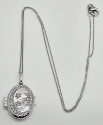 Moissanite Locket Pendant Necklace In Rhodium Over Sterling