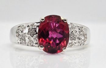 Mystic Peony Topaz, White Zircon Celestial Ring In Rhodium Over Sterling