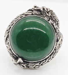 Bali, Green Jade Dragon Ring In Sterling