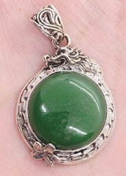 Bali, Green Jade Dragon Pendant In Sterling