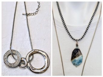 One Natural Amazonite Stone Pendent & Long Triple Circle Link Pendent