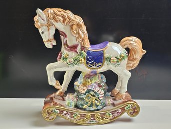 2001 Enesco White Ceramic Rocking Horse Figurine