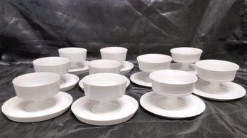Sherbet/ Ice Cream/ Trifle Cups & Underplates - Ribbed Set Of 4 With FF Japan Label & 6 Unmarked TFWAD