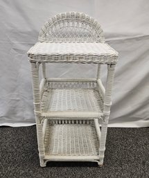 Vintage White Wicker 3-tier Shelf Etagere