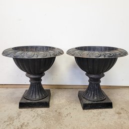 Pair Antique Cast Iron Garden Urns