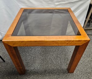 Vintage Mid Century Modern Brown Square Smokey Glass End Table (#1)