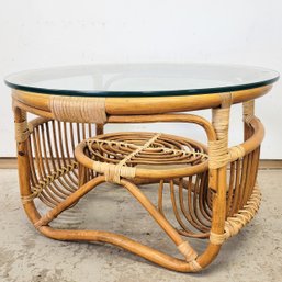 Round Bamboo Wicker Patio Coffee Table