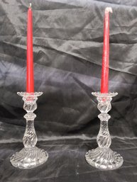 Pair Of Baccarat Bambous Swirling Crystal French Tors Candlestick Holders With 12' Tapers TF/WAD