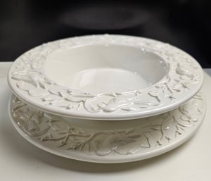 Very Large Vintage Mesa International White Plate And Bowl Set