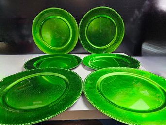 Large Beaded Lime Green Acrylic Round Charger Event Decor Plate Lot