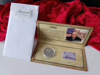 1944 Walking Liberty Half-dollar & Stamp W/ Certificate Of Authenticity #96