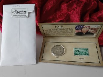 1945 Walking Liberty Half-dollar & Stamp W/ Certificate Of Authenticity #99