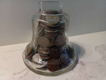 Treasure Hunt - Vintage Glass Bell Bank Filled W/ Mixed Silver Coins! #47