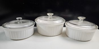 Vintage 3pc Lot Of Corningware French White Casserole Dish