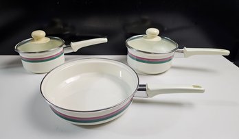 Vintage Juniper Enamel Pot And Pan Set