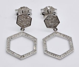 White Diamond, Rhodium Over Sterling Cluster Earrings