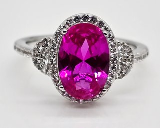 Pink & White Sapphire, Rhodium Over Sterling Ring