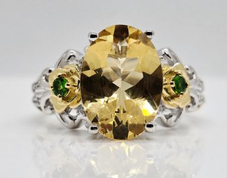 Yellow Labradorite, Multi-Gemstone Golden Ring In 18k Yellow Gold & Rhodium Over Sterling