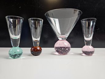 Vintage MCM Barware Bubble Ball Base Cocktail Glass And Cordial Shot Glasses