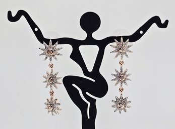 White Zircon Celestial Drop Earrings In Rose Gold Over Sterling