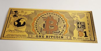 24K Gold Foil  One 1 Bitcoin Digital Currency Note Novelty Bill