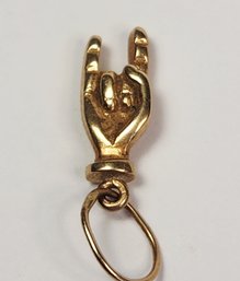 Small 14K Yellow Gold Mano Cornuto Horned Hand Good Luck Italian Pendant Charm