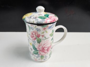 St George Floral Fine Bone Mug With Lid And Infuser