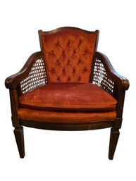 Vintage MC Wood, Velvet And Cane Chair. Hollywood Regency Style.